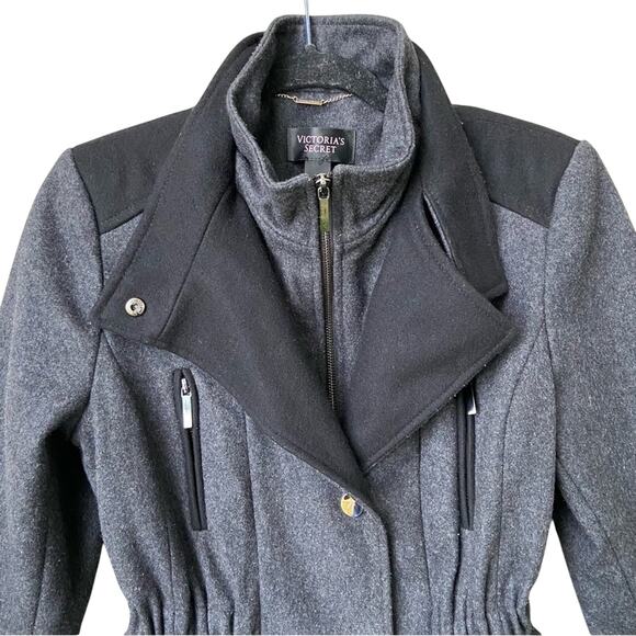 Victoria's Secret Womens Small Black Gray Full Zip Button Up Winter Coat Jacket - Picture 2 of 7